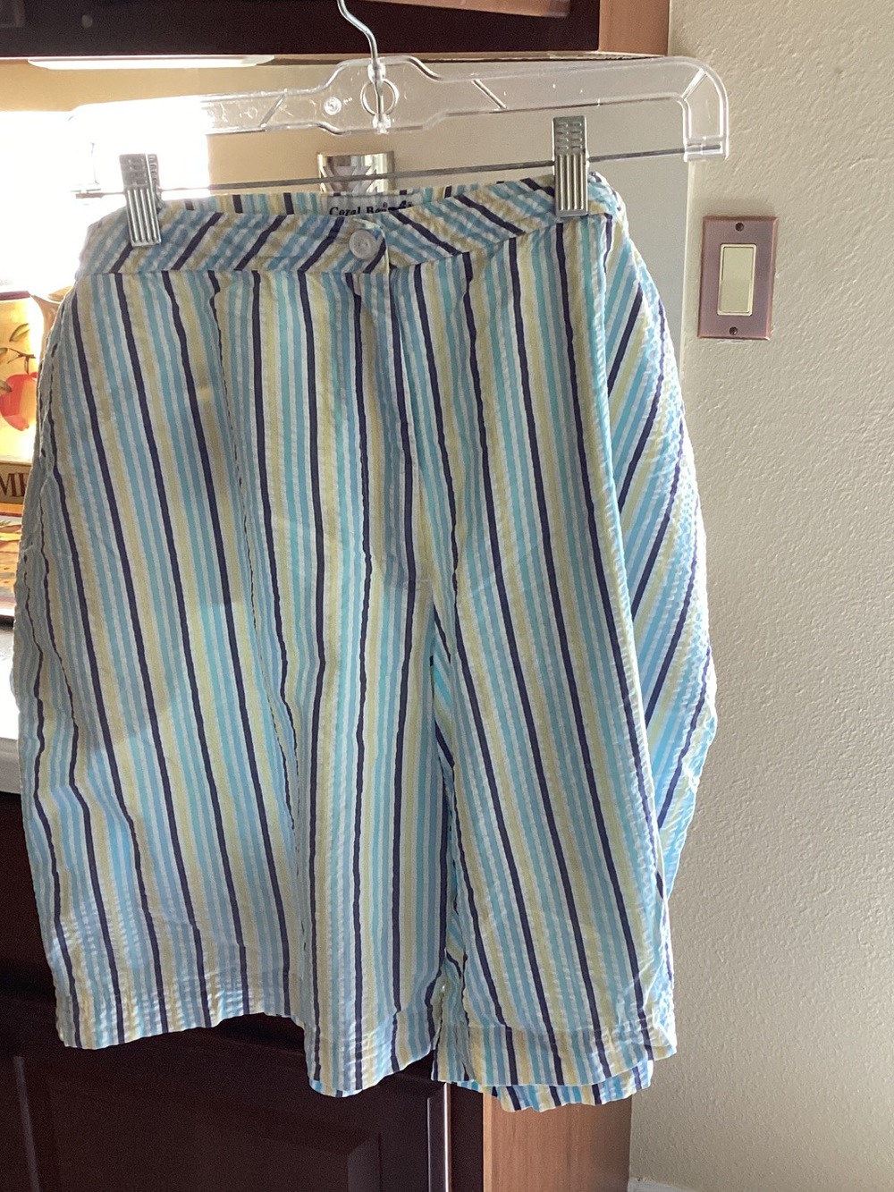 Seersucker Striped Women’s Shorts - Light Blue & White